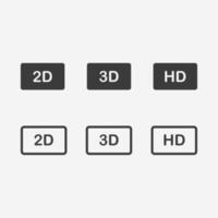 hd, 2d, 3d, film, film, kinoikonenvektorsatz symbolzeichen vektor