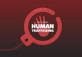 nationell mänsklig trafficking medvetenhet dag på januari 11th till hantera med liv, slaveri och våld i samhälle i platt tecknad serie hand dragen illustration vektor