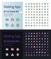 mailing app pixel perfektes rgb-farb-ui-icons-kit für dunklen, hellen modus. Kommunikation im Internet. GUI, UX-Design für mobile App. Vektor isolierte Piktogramme. editierbarer Strich