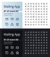 Mailing App Pixel Perfect Linear UI Icons Kit für dunklen, hellen Modus. Kommunikation. skizzieren Sie isolierte Elemente der Benutzeroberfläche für Nacht- und Tagesthemen. editierbarer Strich vektor