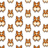 bak- stånga av renrasig söt brun corgi hund. rolig ändlös sömlös mönster. tecknad serie design djur- karaktär 8 bit pixel vektor stil. bebis textur för tyg, omslag, textil, tapet, Kläder