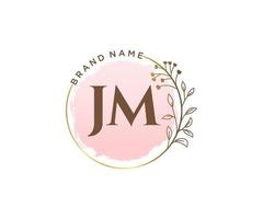 första jm feminin logotyp. användbar för natur, salong, spa, kosmetisk och skönhet logotyper. platt vektor logotyp design mall element.