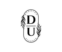 du initials brief hochzeitsmonogramm logos sammlung, handgezeichnete moderne minimalistische und florale vorlagen für einladungskarten, save the date, elegante identität für restaurant, boutique, café im vektor