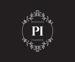 pi initialen brief hochzeitsmonogramm logos sammlung, handgezeichnete moderne minimalistische und florale vorlagen für einladungskarten, save the date, elegante identität für restaurant, boutique, café im vektor