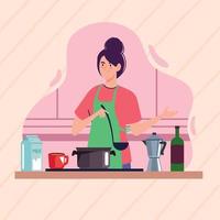 Frau kocht mit Wasserkocher vektor