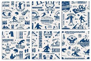 uppsättning av åka skidor och snowboard klubb sömlös mönster. vektor illustration.