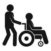 Junge nimmt Rollstuhlmann-Ikone, einfachen Stil vektor