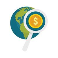 Sök global pengar ikon, platt stil vektor