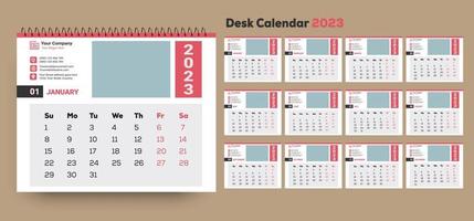 Tischkalender 2023 im minimalistischen Stil mit Platz für Foto, Firmenlogo und Firmeninformationen. vektor