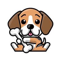 Ein süßer Beagle-Hund hält eine große Knochen-Cartoon-Illustration vektor