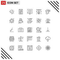 25 Benutzeroberflächen-Linienpaket mit modernen Zeichen und Symbolen des menschlichen Weg-Commerce-Designs verankern editierbare Vektordesign-Elemente vektor