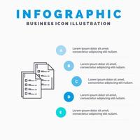 dokumentera analys data kopia papper återuppta linje ikon med 5 steg presentation infographics bakgrund vektor