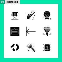 Packung mit 9 Solid Style Icon Set Glyphen-Symbolen für den Druck kreative Zeichen isoliert auf weißem Hintergrund 9 Icon Set kreativer schwarzer Icon-Vektor-Hintergrund vektor