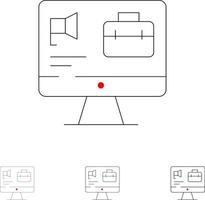 dator väska högtalare jobb djärv och tunn svart linje ikon uppsättning vektor