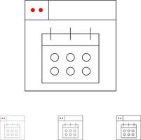 Webdesign-Kalenderdatum Fett und dünne schwarze Linie Symbolsatz vektor