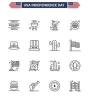 16 USA linje tecken oberoende dag firande symboler av hatt keps dryck hatt bricka redigerbar USA dag vektor design element