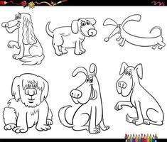 cartoon hunde tierfiguren set ausmalbilder vektor