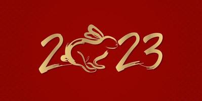 frohes chinesisches neujahr 2023, das jahr des hasentierkreises für grußkarte, poster, banner, broschüre, kalender. rote und goldene Strichzeichnungen. Vektordesign. vektor