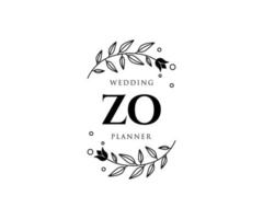 zo initials brief hochzeitsmonogramm logos sammlung, handgezeichnete moderne minimalistische und florale vorlagen für einladungskarten, save the date, elegante identität für restaurant, boutique, café im vektor