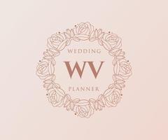 wv initialen brief hochzeitsmonogramm logos sammlung, handgezeichnete moderne minimalistische und florale vorlagen für einladungskarten, save the date, elegante identität für restaurant, boutique, café im vektor