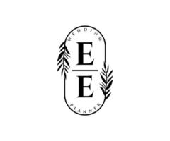 ee initialen brief hochzeitsmonogramm logos sammlung, handgezeichnete moderne minimalistische und florale vorlagen für einladungskarten, save the date, elegante identität für restaurant, boutique, café im vektor