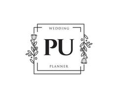 första pu feminin logotyp. användbar för natur, salong, spa, kosmetisk och skönhet logotyper. platt vektor logotyp design mall element.