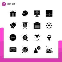 Glyphen-Icon-Set-Paket mit 16 soliden Icons isoliert auf weißem Hintergrund für responsives Website-Design, Print- und mobile Anwendungen