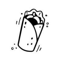 handgezeichnetes Schawarma. fast-food-illustration im gekritzelstil. Skizze des Burrito-Twisters. vektor