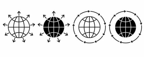 Umrissschattenbild globales Expansionsikonensatz mit unterschiedlichem Stil lokalisiert auf weißem Hintergrund vektor