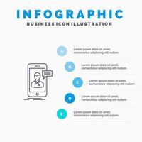 chatt leva chatt möte mobil uppkopplad konversation linje ikon med 5 steg presentation infographics bakgrund vektor