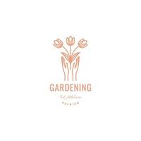 ästhetische hände hoffen blumen gartenarbeit linie logo design vektor