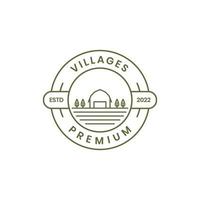 Dorfhaus mit Vintage-Logo-Design des Fied-Farm-Abzeichens vektor
