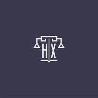 hx första monogram för advokatbyrå logotyp med skalor vektor bild