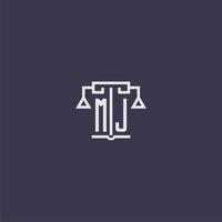 mj första monogram för advokatbyrå logotyp med skalor vektor bild