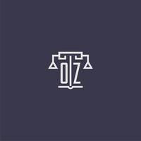 oz Anfangsmonogramm für Anwaltskanzlei-Logo mit Skalenvektorbild vektor