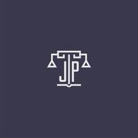 jp första monogram för advokatbyrå logotyp med skalor vektor bild