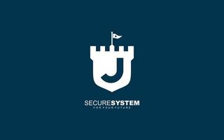 j-Logo-Festungsvektor für Identitätsunternehmen. Anfangsbuchstaben-Sicherheitsvorlage, Vektorgrafik für Ihre Marke. vektor