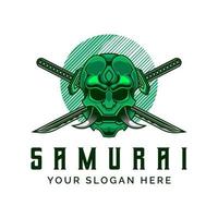 samuraj ronin ansikte med svärd mask logotyp ikon symbol årgång mall vektor