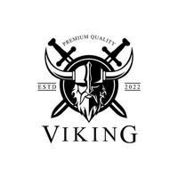 Wikinger-Krieger-Mann-Logo-Symbol Symbol Schwarz-Weiß-Vintage-Vorlage für Etiketten, Embleme, Abzeichen oder Design-Vorlage vektor