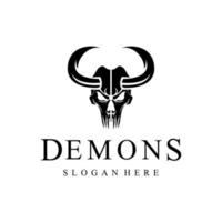 demon skalle huvud svart och vit årgång mall för etiketter, emblem, märken eller logotyp design mall vektor