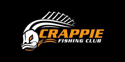 Crappie-Fischfischer-Logo auf schwarzem, dunklem Hintergrund. modernes rustikales Logo-Design im Vintage-Stil. großartig, um es als Ihr beliebiges Fischereiunternehmenslogo zu verwenden vektor