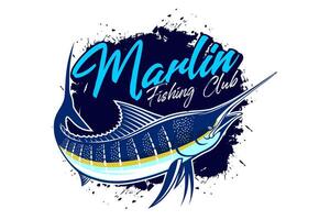 Marlin Angeln Fisch Logo isolierter Hintergrund. modernes rustikales Logo-Design im Vintage-Stil. großartig als Ihr Logo und Ihre Marke für Fischereiunternehmen zu verwenden vektor