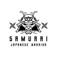 Samurai-Krieger-Masken-Logo-Helm im Vintage-Stil, schwarz-weiße Vektorgrafik vektor