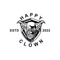 Clownkopf Schwarz-Weiß-Vintage-Vorlage für Etiketten, Embleme, Abzeichen oder Logo-Design-Vorlage vektor