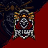 Geisha-Schädel-E-Sport-Spiel-Logo-Design-Vorlage vektor