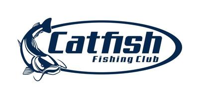 Wels Fisch Angeln Logo, Springen Fisch Design Vorlage Vektor Illustration. großartig, um es als Ihr beliebiges Fischereiunternehmenslogo zu verwenden