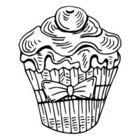 hand gezeichnete illustration des leckeren kleinen kuchens. Vektor-Illustration. Skizze Cupcake vektor