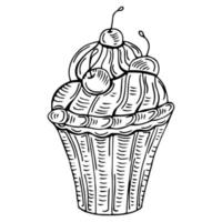 hand gezeichnete illustration des leckeren kleinen kuchens. Vektor-Illustration. Skizze Cupcake vektor