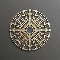 islamisches 3d-gold auf dunklem mandala rundem verzierungshintergrund architektonisches muslimisches texturdesign. kann für Broschüreneinladungen, persisches Motiv verwendet werden vektor