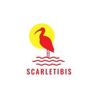 Vogel scralet ibis mit abstraktem Maskottchen-Logo-Designvektor des Sonnenuntergangs vektor